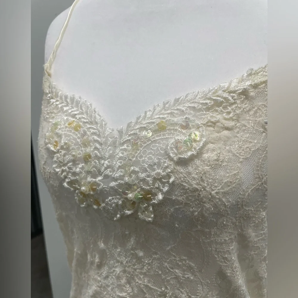90s Cinema Etoile Sequin Lace Sheer Mini‎ Dress Small Bridal Sabrina Carpenter - Picture 2 of 7